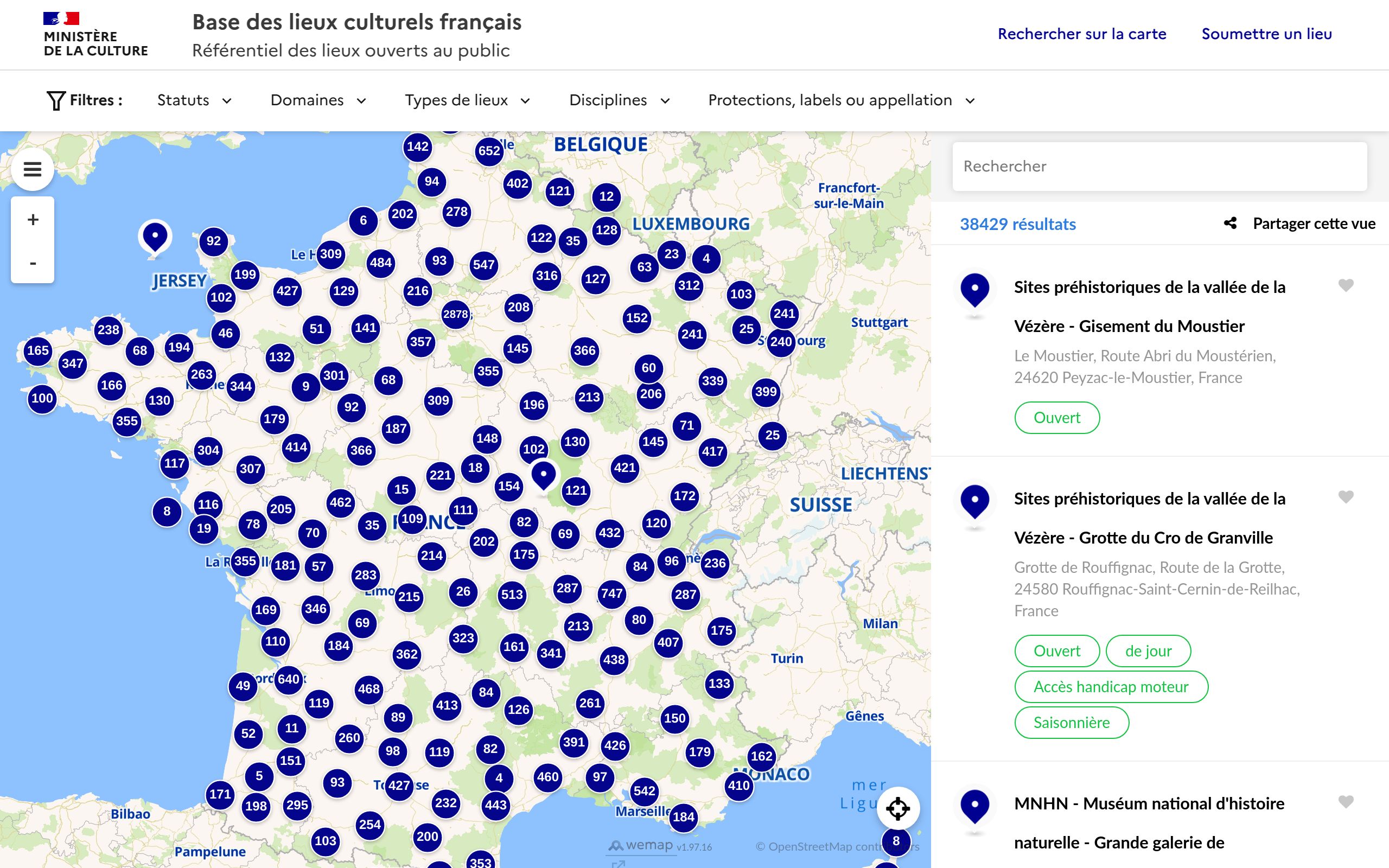 Copie d'écran de https://basedeslieux.culture.gouv.fr